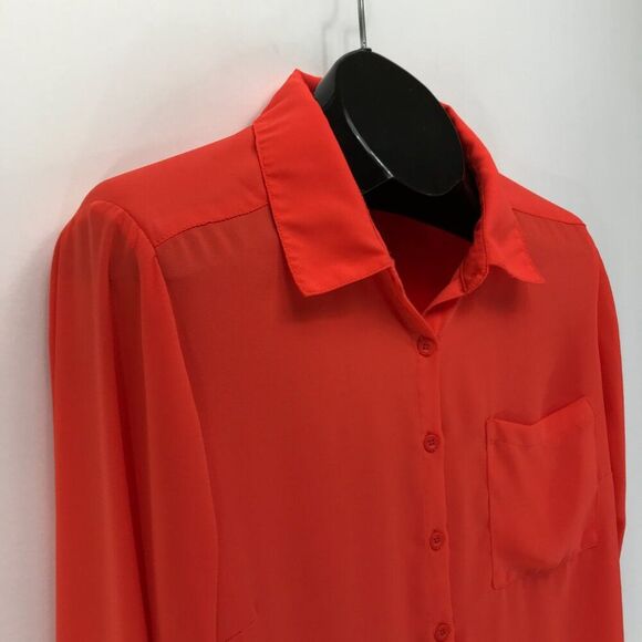 Torrid Lizzie Georgette Button-Up Long Sleeve Shirt Women's Plus 1/1X Orange - Picture 4 of 13